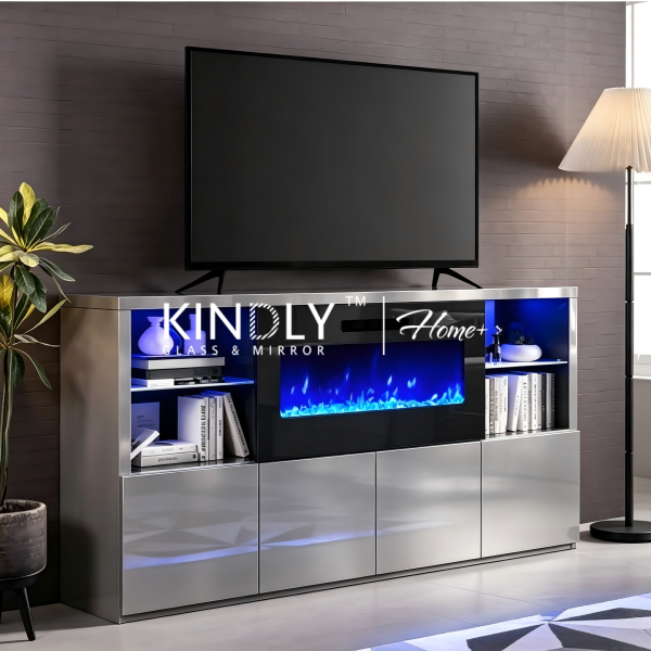 High Gloss 3D Electronic Fireplace TV Stand 02