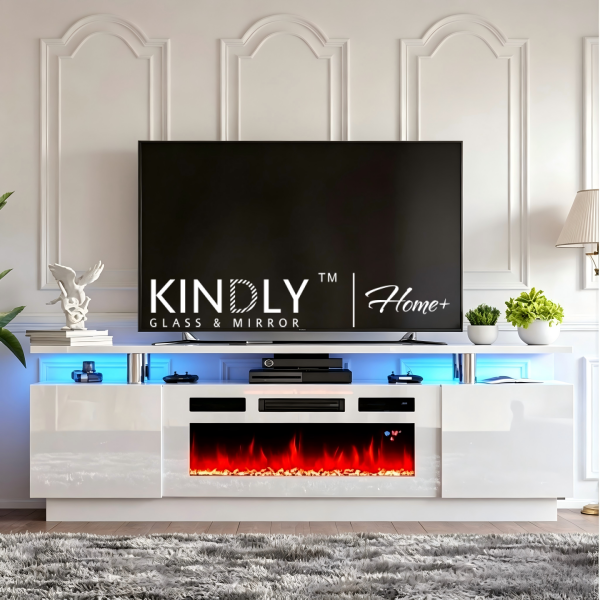 High Gloss 3D Electronic Fireplace TV Stand 03